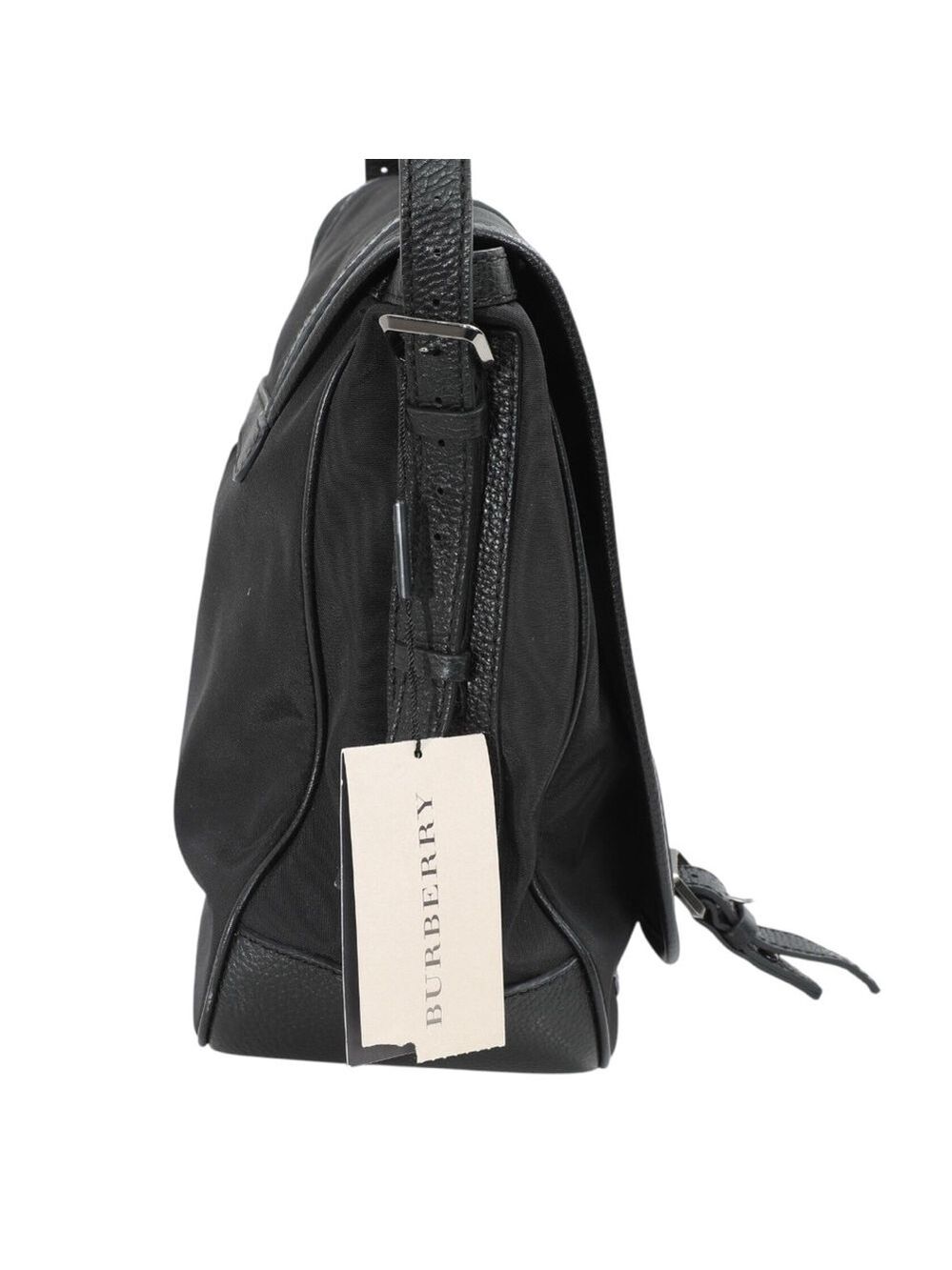 Burberry Messenger Bag Black Leather Trim 15”x14H”x5D” - Picture 6 of 13